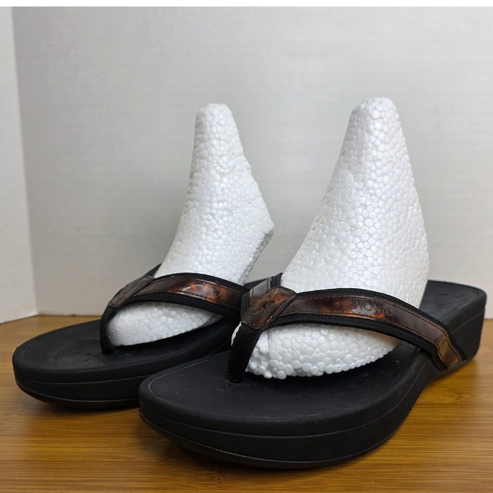 Vionic High Tide Wedge Sandals Womens Black Brown Tortoise Platform Flip Flops